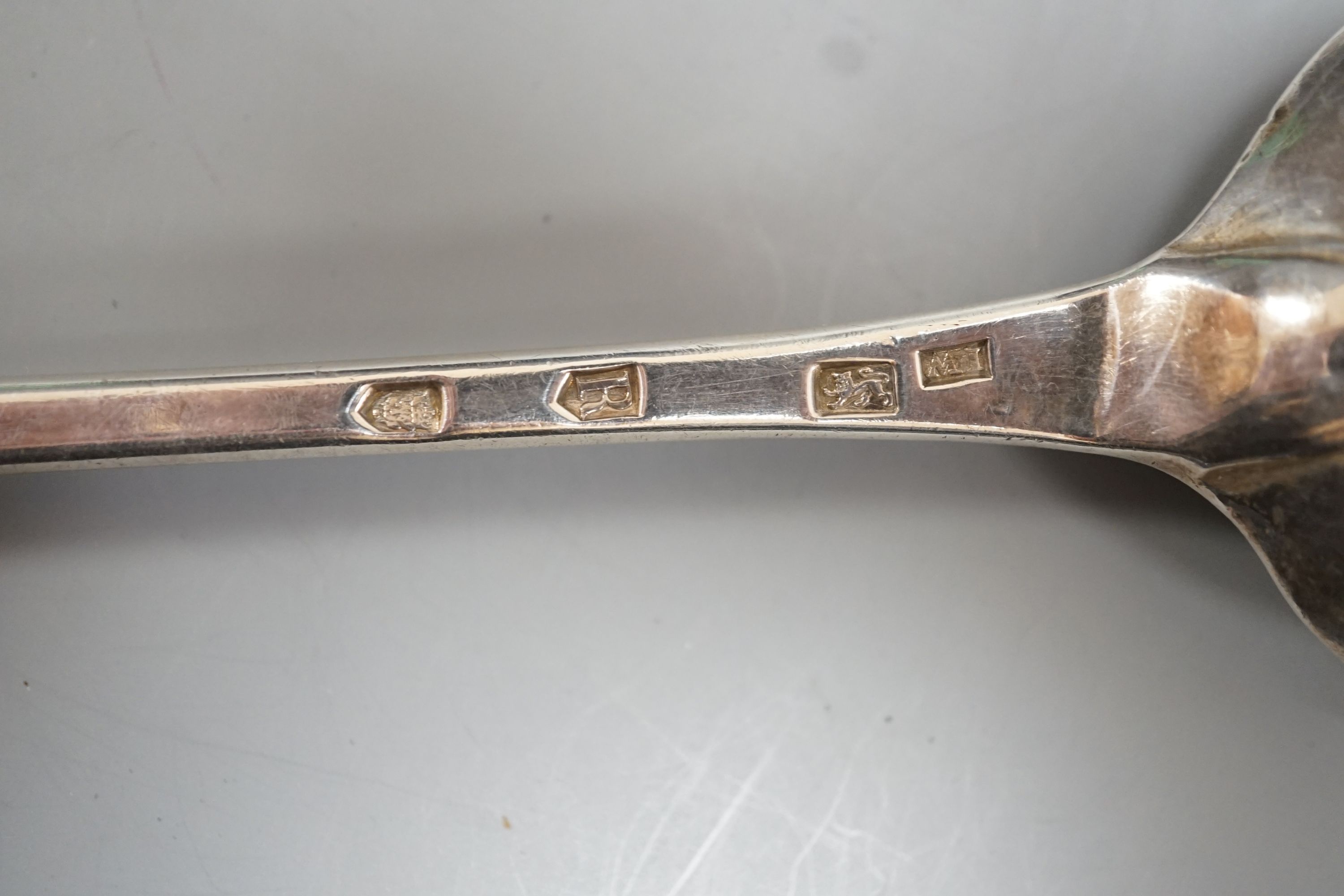 A George II silver Hanovarian pattern basting spoon, James Wilks, London, 1732, 31.3cm